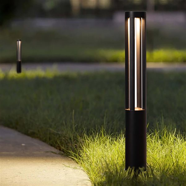 Borne lumineuse extérieure ronde Gardenised en aluminium noir à DEL pour jardin