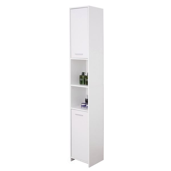 Basicwise Standing Bathroom Linen White Tower Storage Cabinet - 11.75 x 11.75 x 76.75-in