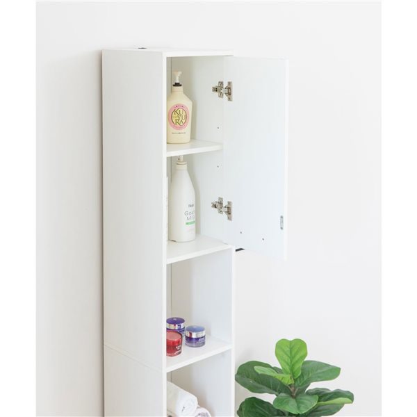 Basicwise Standing Bathroom Linen White Tower Storage Cabinet - 11.75 x 11.75 x 76.75-in