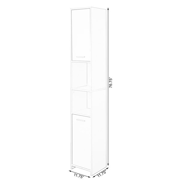 Basicwise Standing Bathroom Linen White Tower Storage Cabinet - 11.75 x 11.75 x 76.75-in