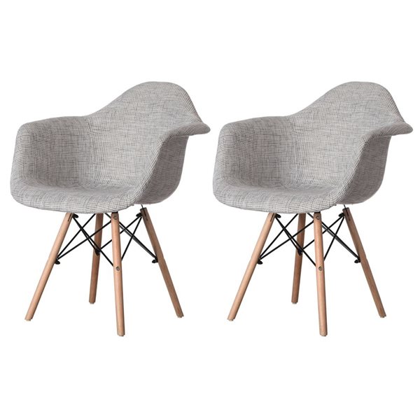 Fabulaxe Set of 2 Mid-Century Modern Style Gray Fabric Lined Armchair with Beech Wooden Legs