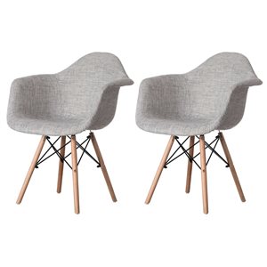 Fabulaxe Set of 2 Mid-Century Modern Style Gray Fabric Lined Armchair with Beech Wooden Legs