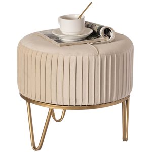 Pouf rond en velours crème surélevé Fabulaxe avec base dorée, petit