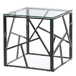 Fabulaxe Modern Silver Square Tempered Glass Top Metal End Side Table - 21.75-in