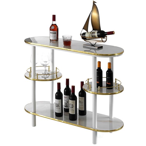 Fabulaxe Modern Display Wooden Console Bar with Tiered Open Shelves - White