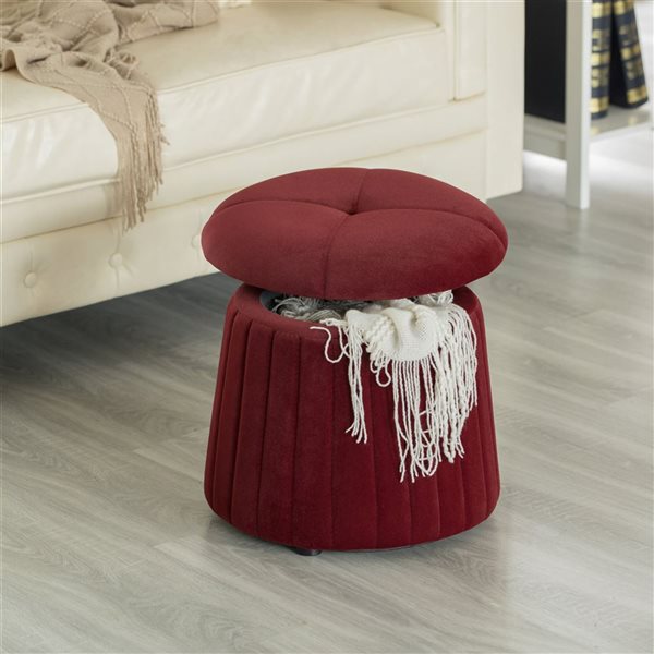 Pouf de rangement moderne en velours touffeté en forme de champignon Fabulaxe, rouge