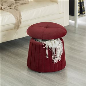 Pouf de rangement moderne en velours touffeté en forme de champignon Fabulaxe, rouge