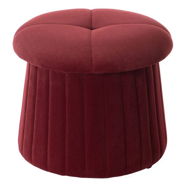 Fabulaxe Modern Tufted Velvet Mushroom Shape Storage Ottoman Storage Stool Trunk - Red