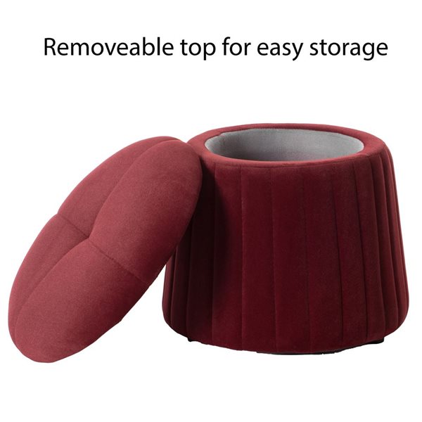 Fabulaxe Modern Tufted Velvet Mushroom Shape Storage Ottoman Storage Stool Trunk - Red