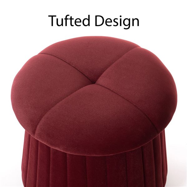 Fabulaxe Modern Tufted Velvet Mushroom Shape Storage Ottoman Storage Stool Trunk - Red