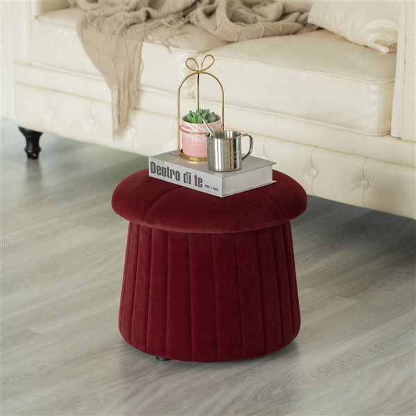 Fabulaxe Modern Tufted Velvet Mushroom Shape Storage Ottoman Storage Stool Trunk - Red