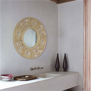 Miroir mural suspendu en bambou de forme ronde Vintiquewise 21,75 po