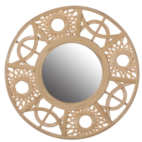 Vintiquewise 21.75-in Round Shape Bamboo Hanging Wall Mirror