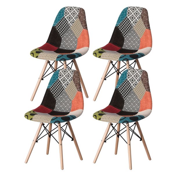 Fabulaxe Set of 4 Modern Fabric Patchwork Chair with Wooden Legs ...