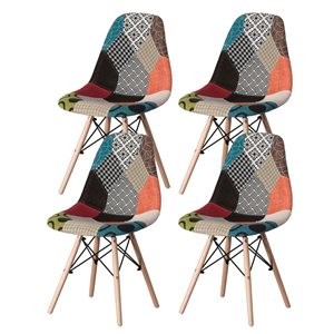 Fabulaxe Set of 4 Modern Fabric Patchwork Chair with Wooden Legs