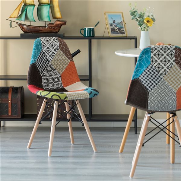 Fabulaxe Set of 4 Modern Fabric Patchwork Chair with Wooden Legs ...