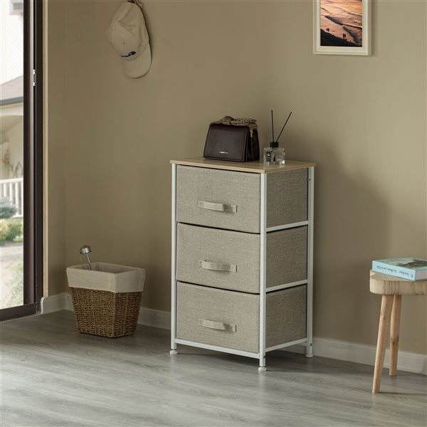 Basicwise San-Bin Beige and White Frame 4-Drawer Night and Storage Chest