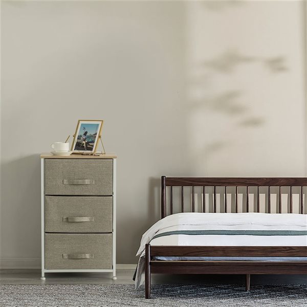 Basicwise San-Bin Beige and White Frame 4-Drawer Night and Storage Chest