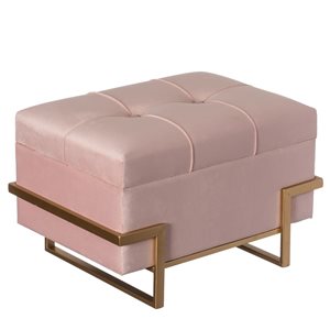 Fabulaxe Large Tufted Minimalist Rectangular Velvet Storage Ottoman with Gold Metal Legs - Pink