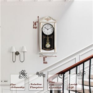 Horloge grand-père rustique en plastique fini bois blanc Clockswise murale à pendule