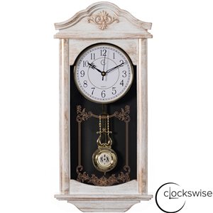 Clockswise Vintage Grandfather White Wood Plastic Pendulum Wall Clock