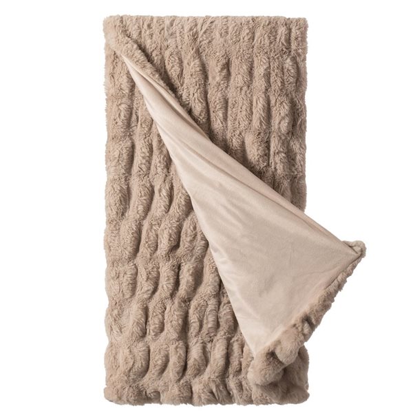 Deerlux 50 x 60-in Decorative Comfortable Ruched Faux Fur Cozy Throw Blanket - Tan