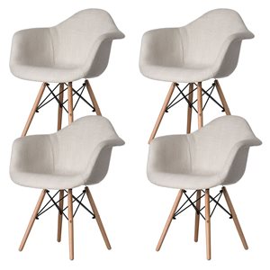 Fabulaxe Set of 4 Mid-Century Modern Style White Fabric Lined Armchair with Beech Wooden Legs