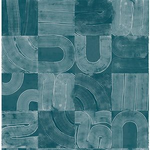 NuWallpaper Vaughn 20.5-in W x 18-ft L Teal Geometric Peel and Stick Wallpaper - Covers 30.75 ft²