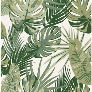 NuWallpaper Palmero 20.5-in W x 18-ft L Green Leaf Pattern Peel and Stick Wallpaper - Covers 30.75 ft²