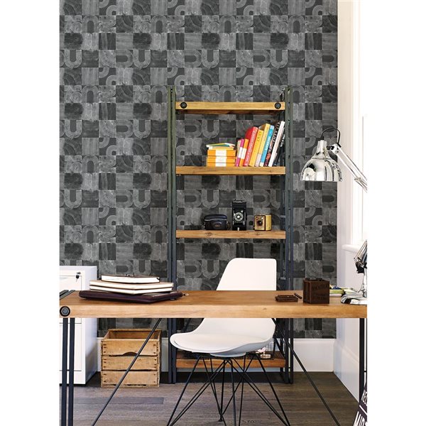 NuWallpaper Vaughn 20.5-in W x 18-ft L Black Geometric Peel and Stick Wallpaper - Covers 30.75 ft²