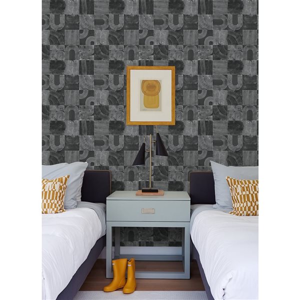 NuWallpaper Vaughn 20.5-in W x 18-ft L Black Geometric Peel and Stick Wallpaper - Covers 30.75 ft²