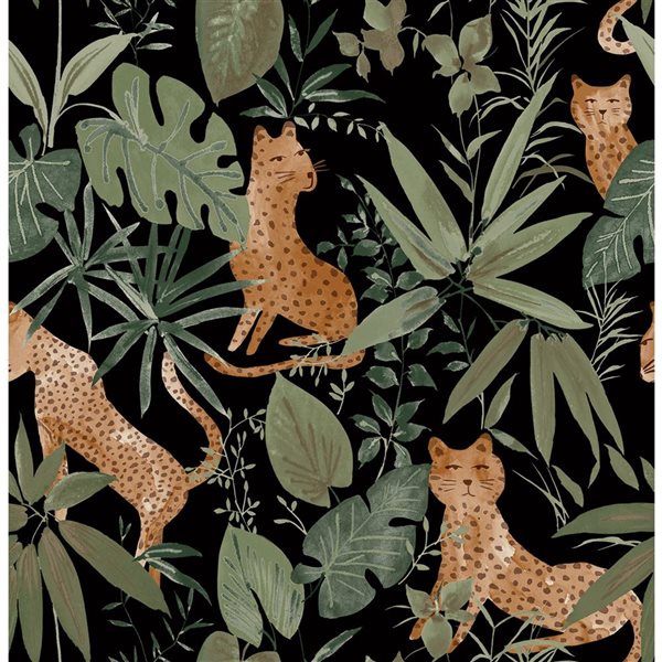 NuWallpaper Jhalana 20.5-in W x 18-ft L Black/Sage Green Whimsical Tropical Peel and Stick Wallpaper - Covers 30.75 ft²