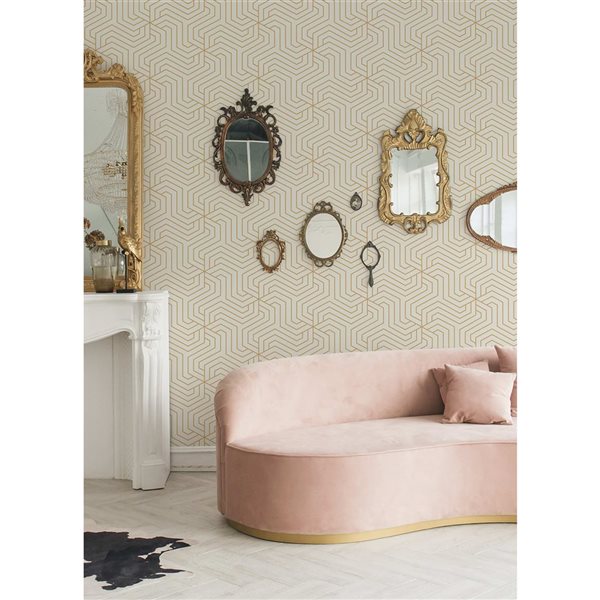 NuWallpaper Ramsey 20.5-in W x 18-ft L Cream/Gold Geometric Peel and Stick Wallpaper - Covers 30.75 ft²