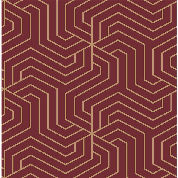 Papier peint autocollant géométrique bourgogne Ramsey de NuWallpaper 20,5 po l. x 18 pi L., couvre 30,75 pi²