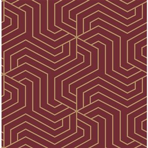 Papier peint autocollant géométrique bourgogne Ramsey de NuWallpaper 20,5 po l. x 18 pi L., couvre 30,75 pi²