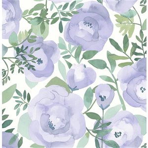 Papier peint autocollant Keen de NuWallpaper 20,5 po l. x 18 pi L. fleur de pêche pervenche, couvre 30,75 pi²