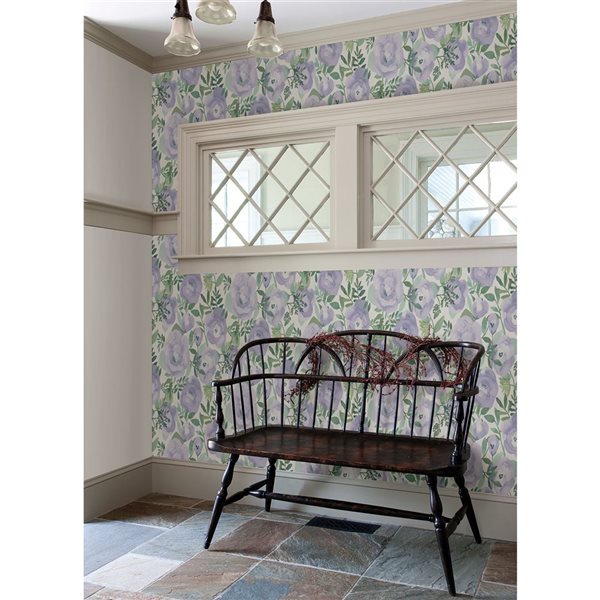 NuWallpaper Keen 20.5-in W x 18-ft L Periwinkle Peachy Flower Peel and Stick Wallpaper - Covers 30.75 ft²