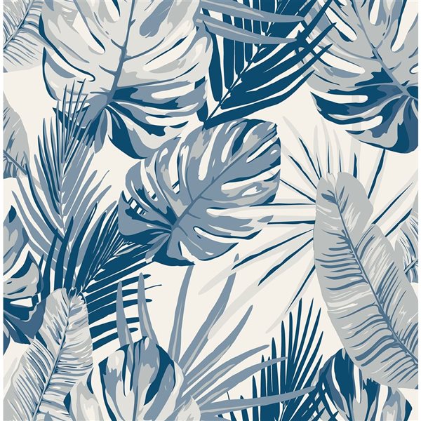 NuWallpaper Palmero 20.5-in W x 18-ft L Blue/Grey Tropical Pattern Peel and Stick Wallpaper - Covers 30.75 ft²