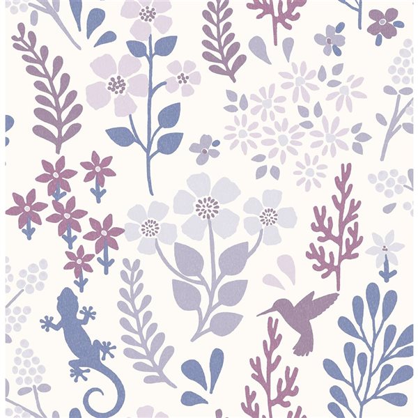 Papier peint autocollant Zoey de NuWallpaper 20,5 po l. x 18 pi L. feuille de pervenche/floral, couvre 30,75 pi²