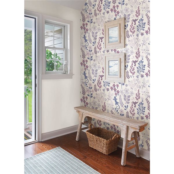 NuWallpaper Zoey 20.5-in W x 18-ft L Periwinkle Leaf/Floral Peel and Stick Wallpaper - Covers 30.75 ft²