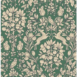 NuWallpaper Enchanted 20.5-in W x 18-ft L Emerald Green Woodland Peel and Stick Wallpaper - Covers 30.75 ft²