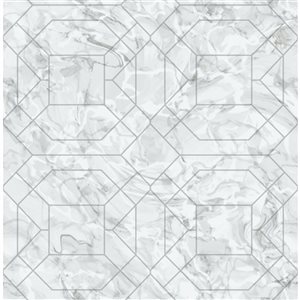 Papier peint autocollant Seraphina NuWallpaper 20,5 po l. x 18 pi L. marbre argent géo, couvre 30,75 pi²