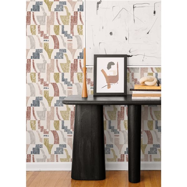 NuWallpaper Lenny 20.5-in W x 18-ft L Warm Multi Geometric Peel and Stick Wallpaper - Covers 30.75 ft²