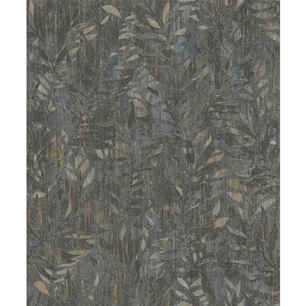 Advantage Beck 20.9-in W x 33-ft L Charcoal/Gold Tropical Palms Unpasted 3D Wallpaper - Covers 57.5 ft²