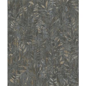 Advantage Beck 20.9-in W x 33-ft L Charcoal/Gold Tropical Palms Unpasted 3D Wallpaper - Covers 57.5 ft²