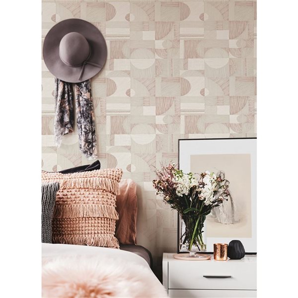 NuWallpaper Margo 20.5-in W x 18-ft L Rose Gold Geometric Peel and Stick Wallpaper - Covers 30.75 ft²