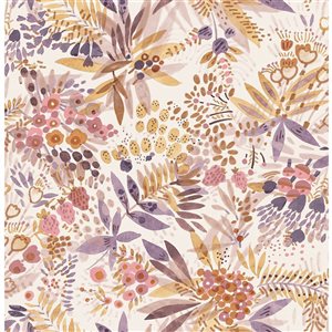 Papier peint autocollant Naupaka 20,5 po l. x 18 pi L. de NuWallpaper feuilles prune ocre, couvre 30,75 pi²