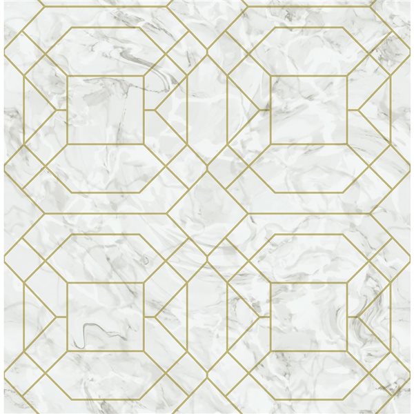 NuWallpaper Seraphina 20.5-in W x 18-ft L Gold Marble Geometric Peel and Stick Wallpaper - Covers 30.75 ft²