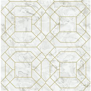 NuWallpaper Seraphina 20.5-in W x 18-ft L Gold Marble Geometric Peel and Stick Wallpaper - Covers 30.75 ft²