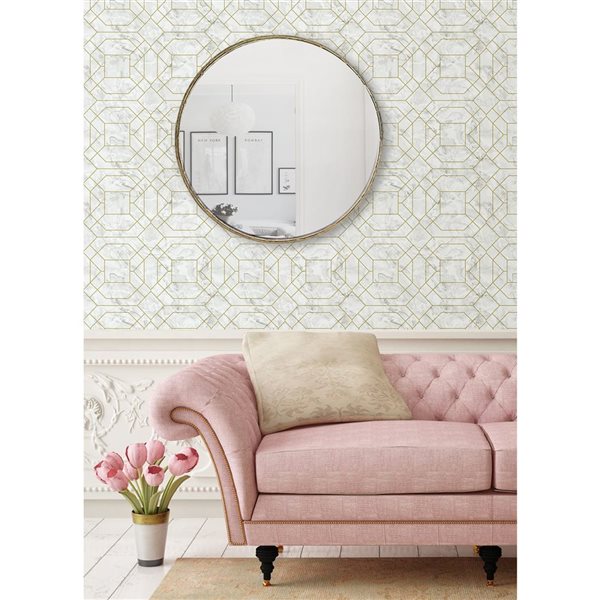 NuWallpaper Seraphina 20.5-in W x 18-ft L Gold Marble Geometric Peel and Stick Wallpaper - Covers 30.75 ft²